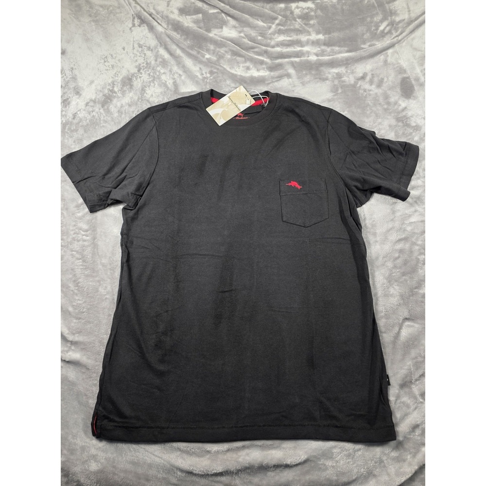 NWT Tommy Bahama Bali Skyline Cotton Pocket T-Shirt Black/Red Marlin Men's Small